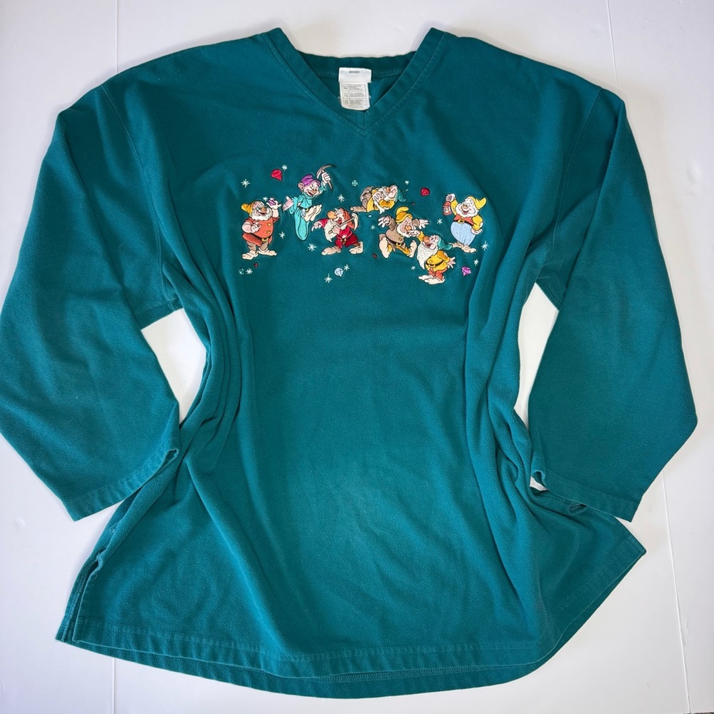 The Disney Store Vintage Snow White Seven Dwarfs Embroidered Top Teal Size XL
